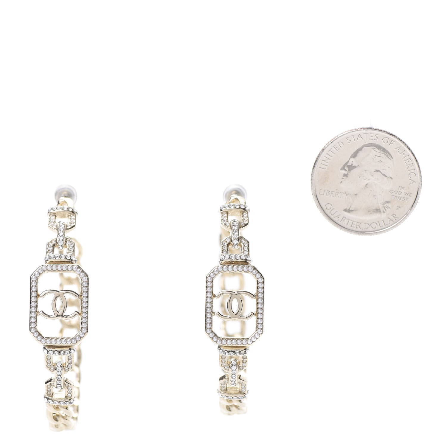 Chanel Crystal CC Vendome Hoop Earrings Gold 2 of 5