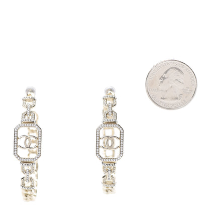 Chanel Crystal CC Vendome Hoop Earrings Gold 2 of 5