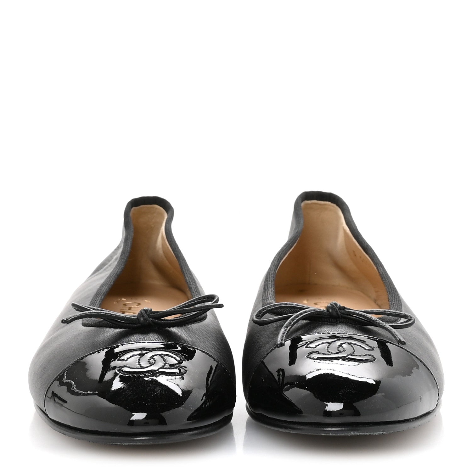Chanel Lambskin Patent Cap Toe Ballerina Flats 39.5 Black 2 of 9