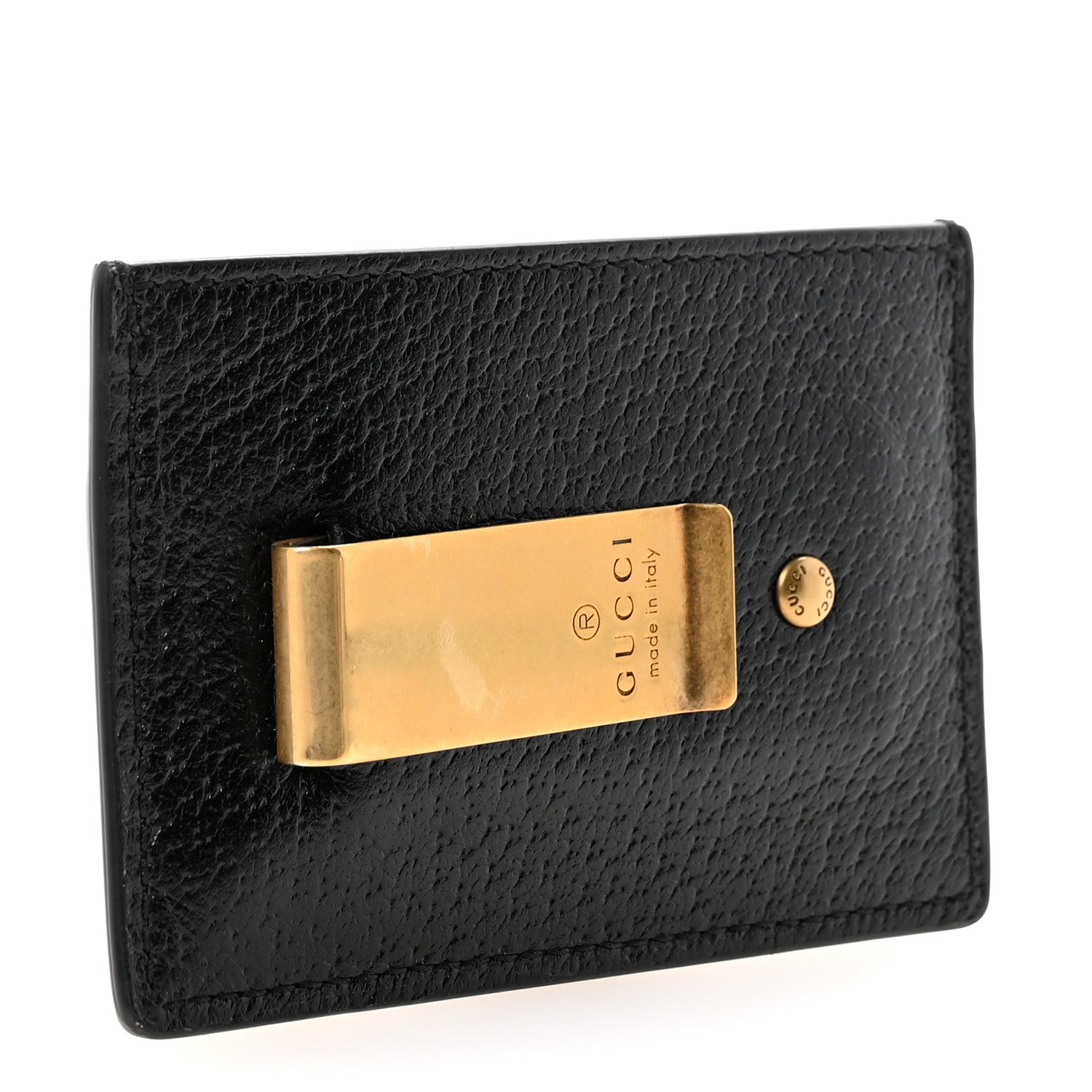 Gucci Calfskin Boar Effect GG Marmont Card Holder Money Clip Black Black 3 of 7