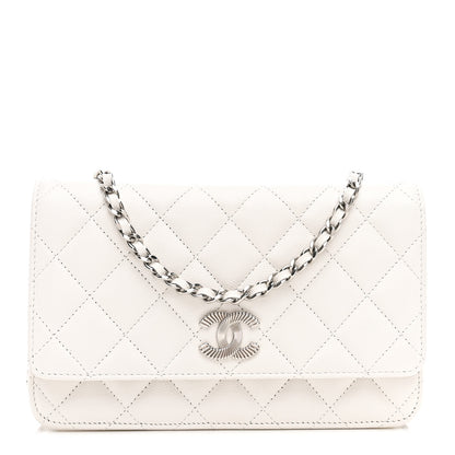 Chanel Caviar Quilted Ribbed Metal Wallet on Chain WOC White 1 of 12