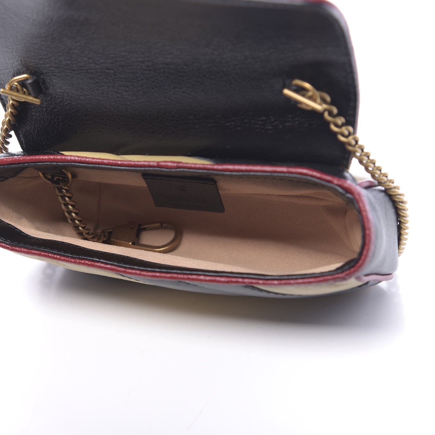 Gucci Vintage Effect Calfskin Matelasse Diagonal Striped Super Mini Torchon GG Marmont Shoulder Bag Black Beige 5 of 11