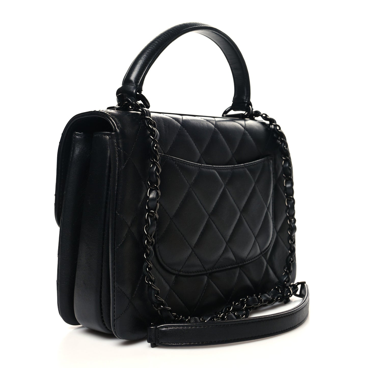 Lambskin Quilted Small Trendy CC Dual Handle Flap Bag So Black
