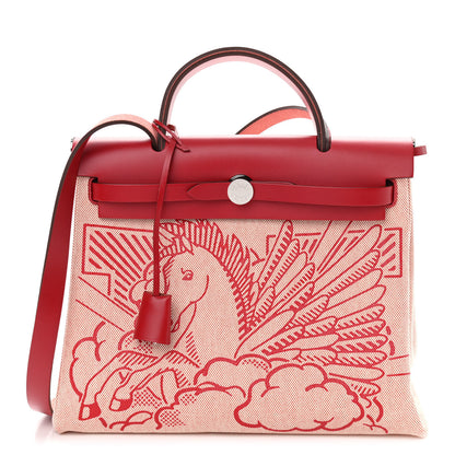 Hermes Vache Hunter Toile Pegase Pop Herbag Zip Retourne 31 PM Rouge Piment 3 of 11