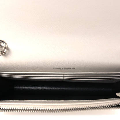 Saint Laurent Grain De Poudre Matelasse Chevron Monogram Envelope Chain Wallet Optical White 5 of 11