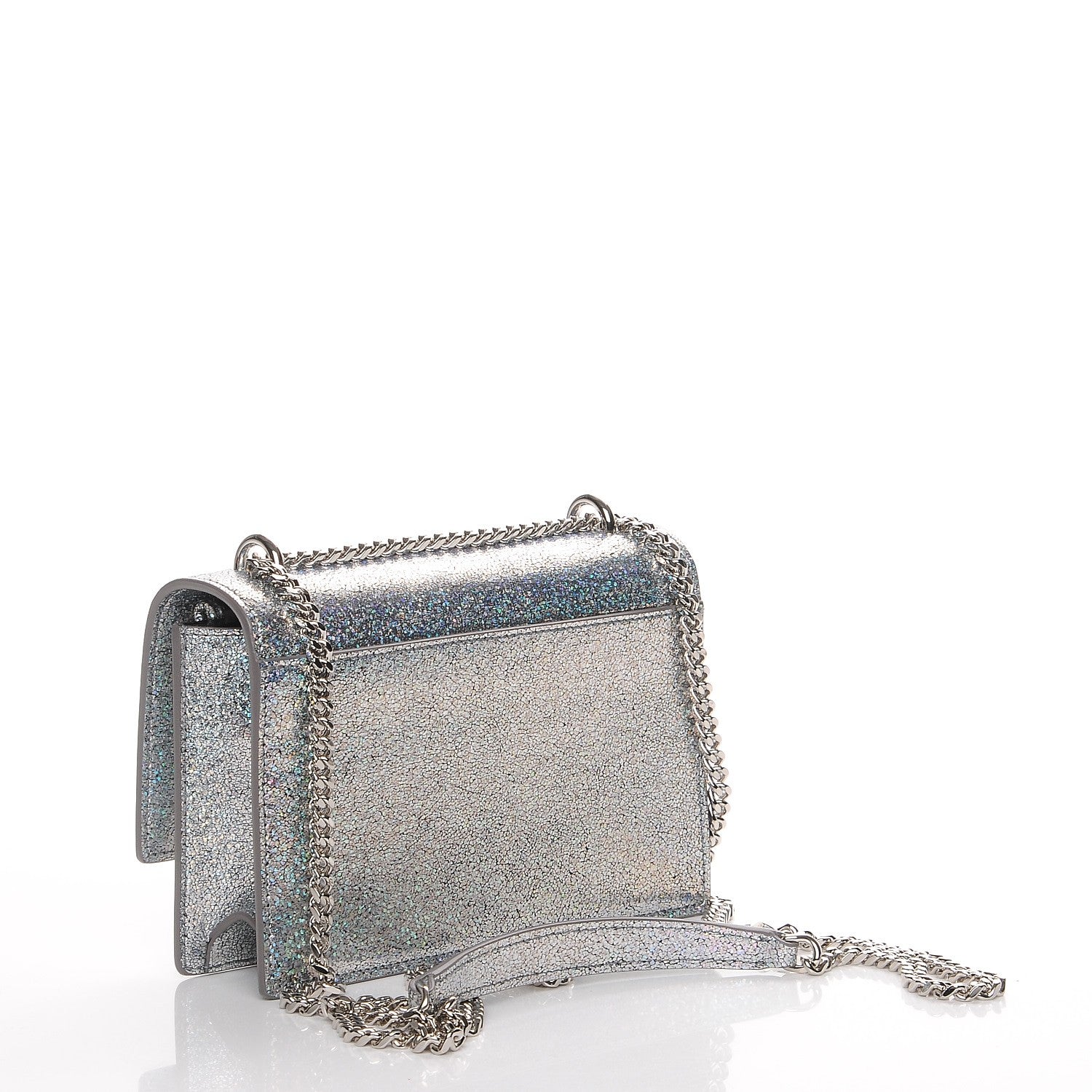 Saint Laurent Metallic Crackled Calfskin Monogram Sunset Chain Wallet Star Light 3 of 8