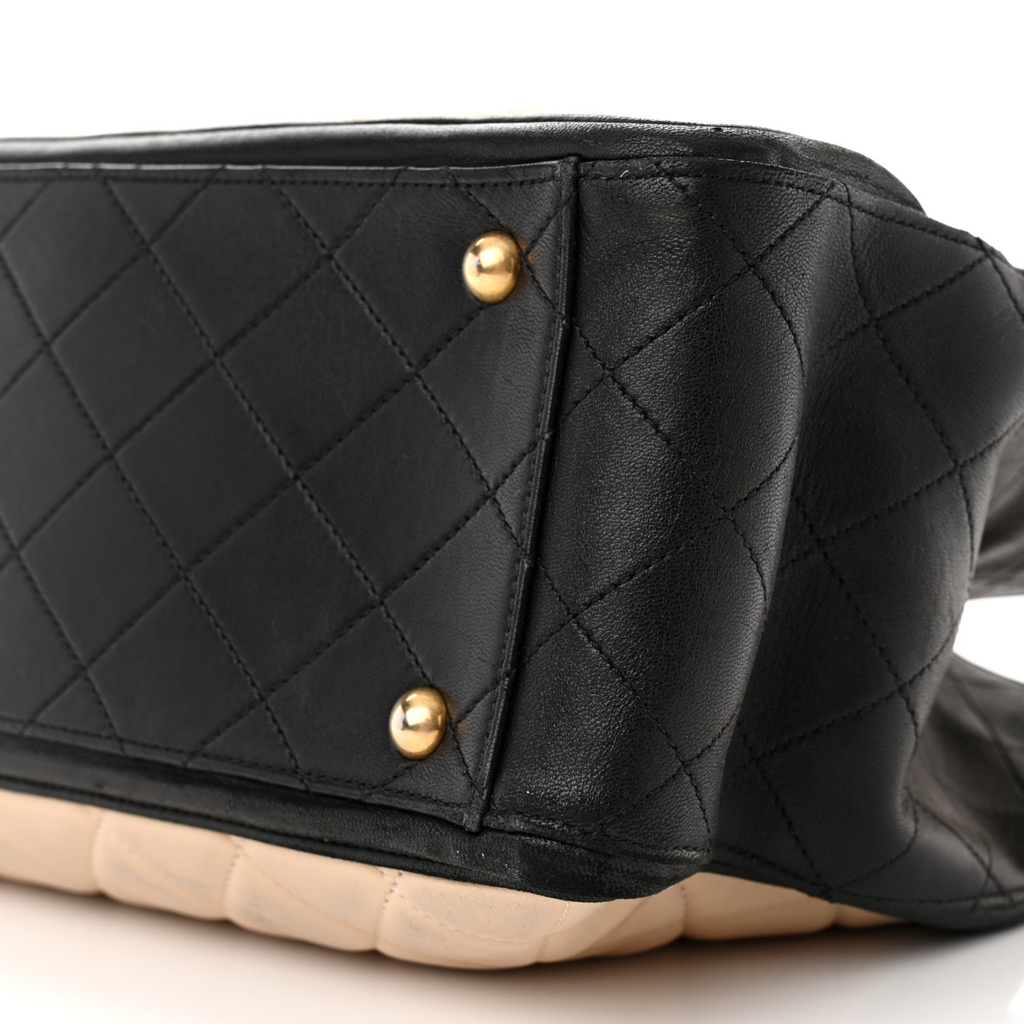 Lambskin Quilted Elegant CC Shopping Tote Beige Black