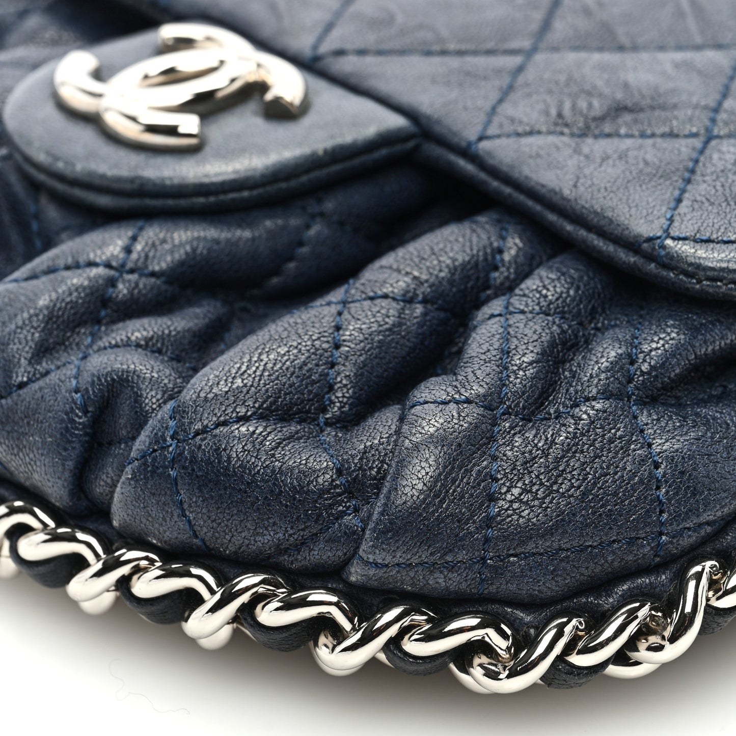 Washed Lambskin Mini Chain Around Messenger Navy Blue