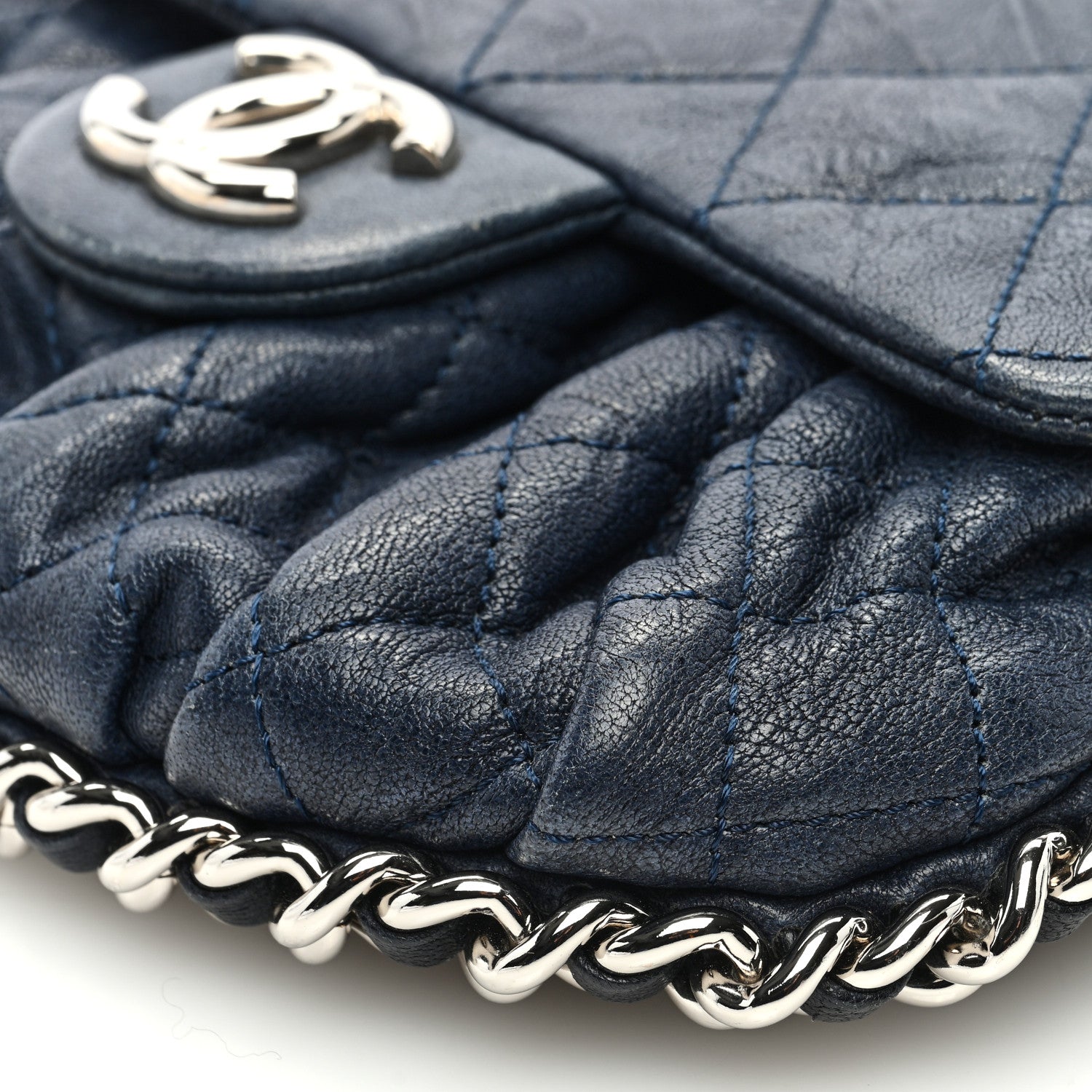 Chanel Washed Lambskin Mini Chain Around Messenger Navy Blue 9 of 9