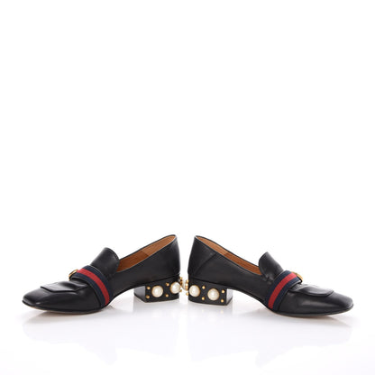 Gucci Calfskin Web Pearl Embellished Peyton Loafers 40 Black 4 of 10