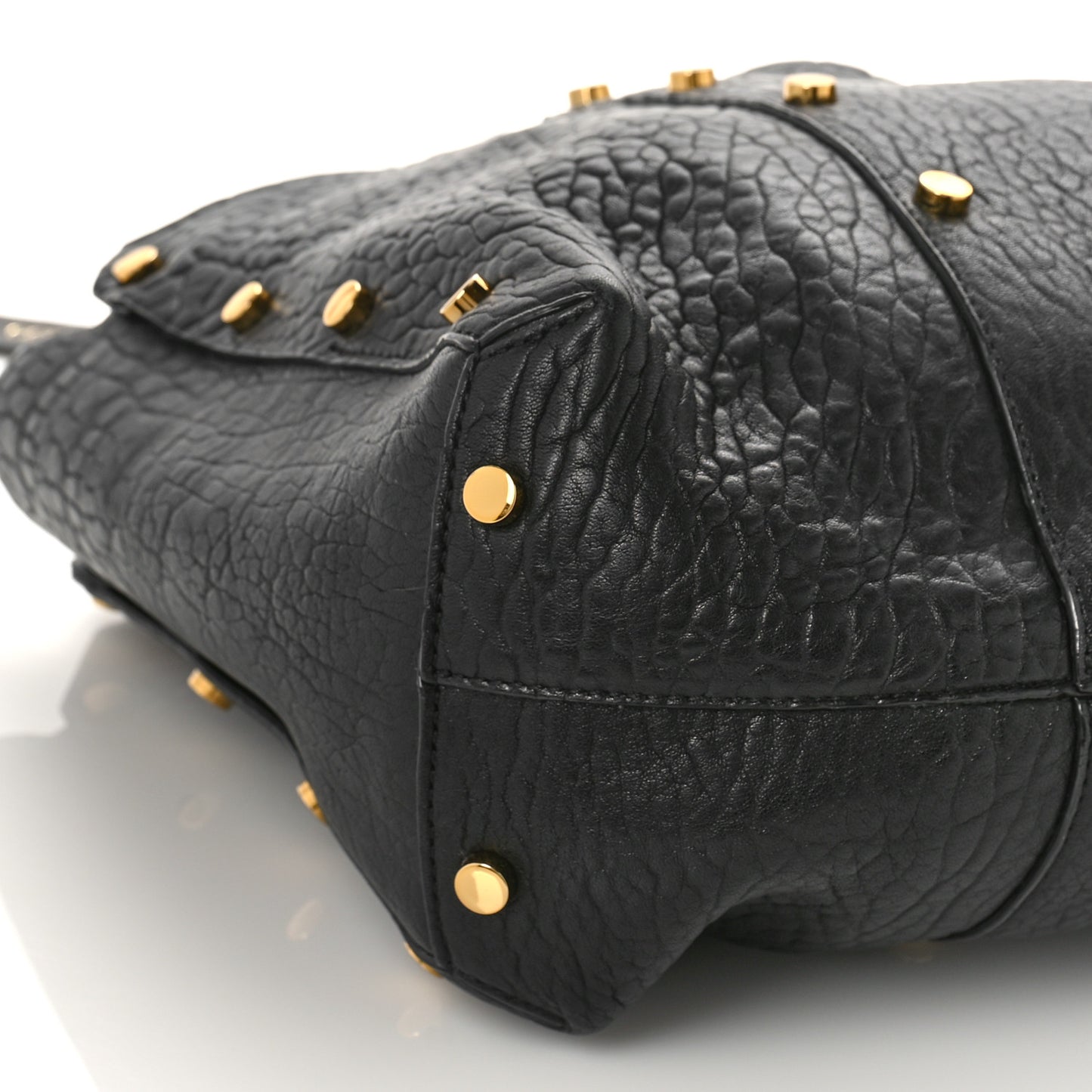 Grained Calfskin Studded Lockett Shopper Tote Black