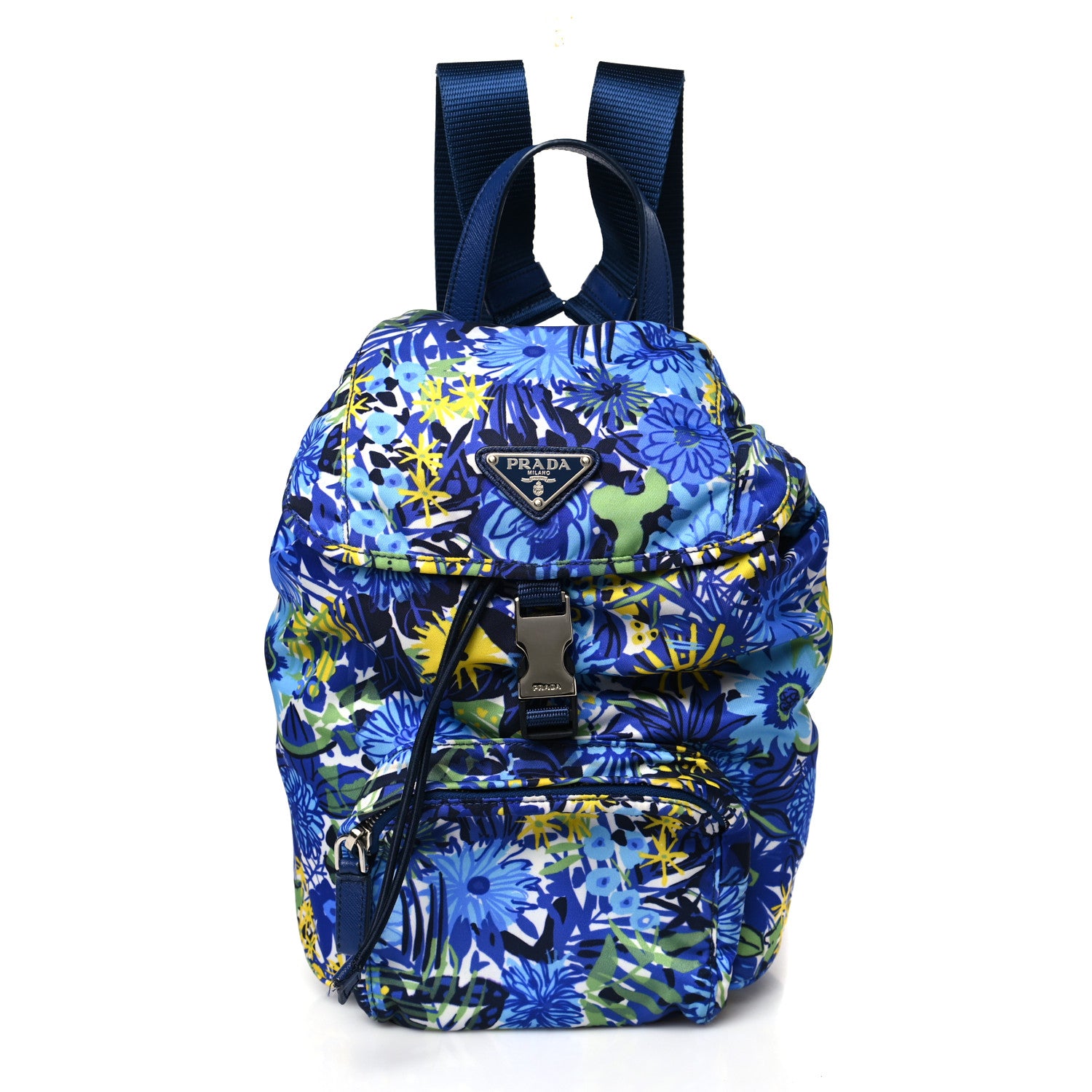 Prada Nylon Saffiano Floral Print Single Buckle Backpack Bluette Dis Primule 1 of 9
