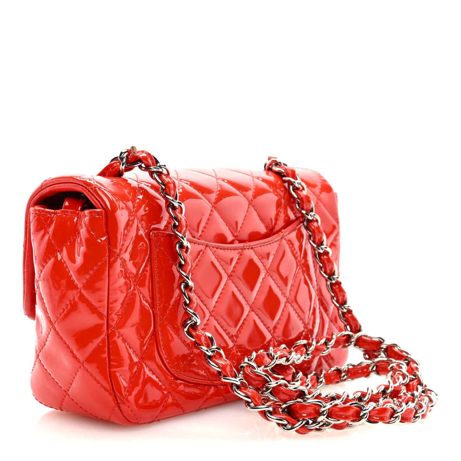 Chanel Patent Calfskin Quilted Mini Rectangular Flap Red 2 of 9