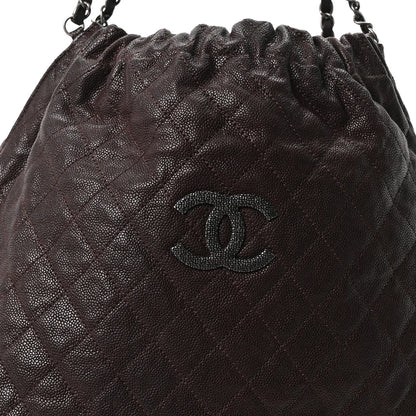 Chanel Distressed Glazed Caviar Quilted Large Elastic Tote Dark Brown 7 of 9