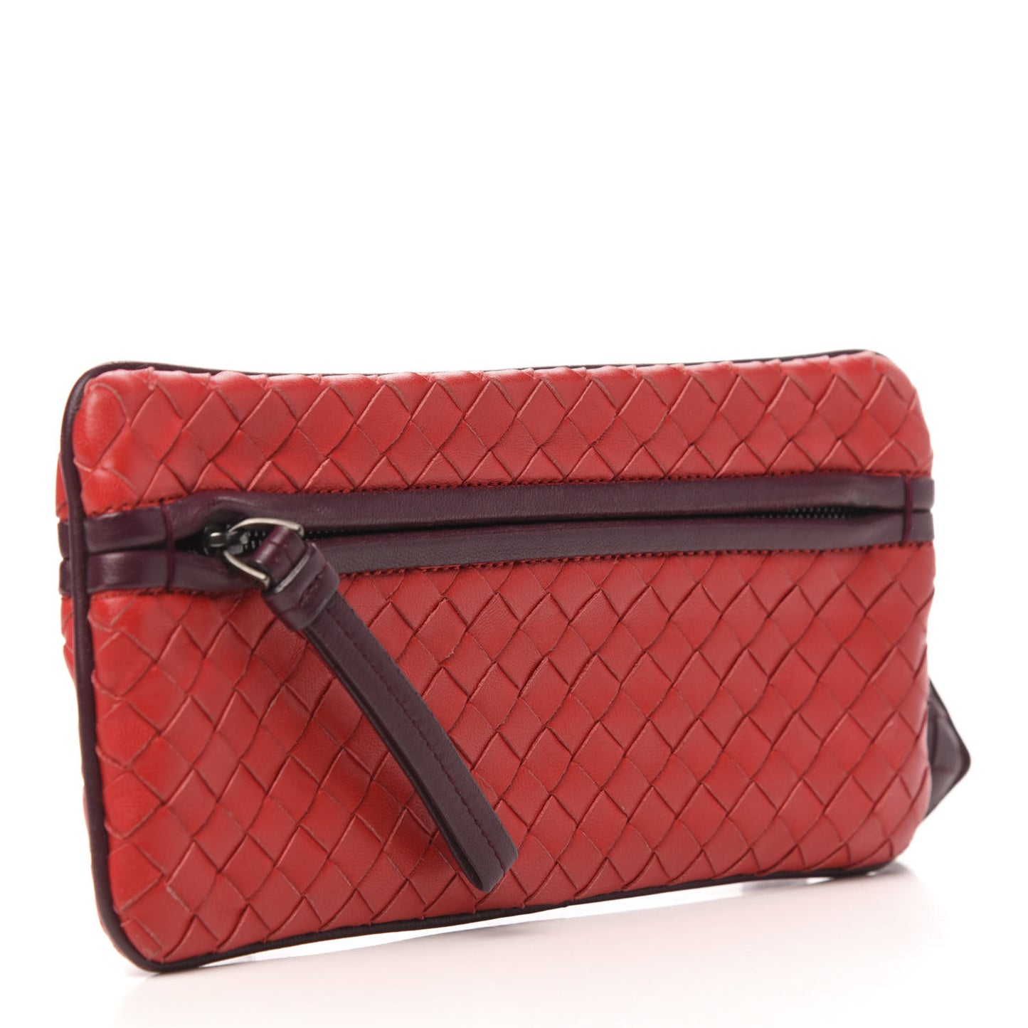 Nappa Intrecciato Zip Clutch Fraise Aubergine