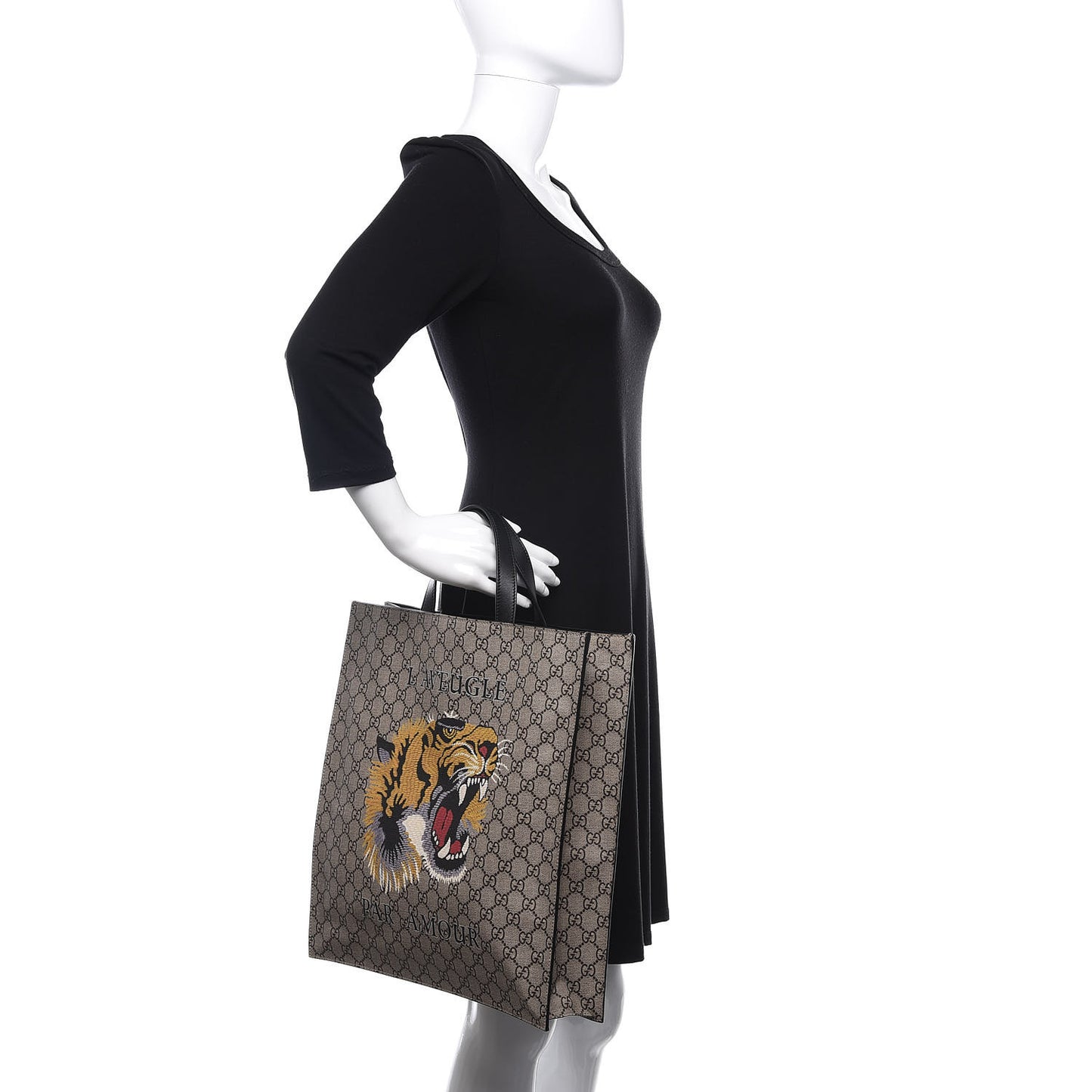 GG Supreme Monogram L'Aveugle Par Amour Print Vertical Tote Black