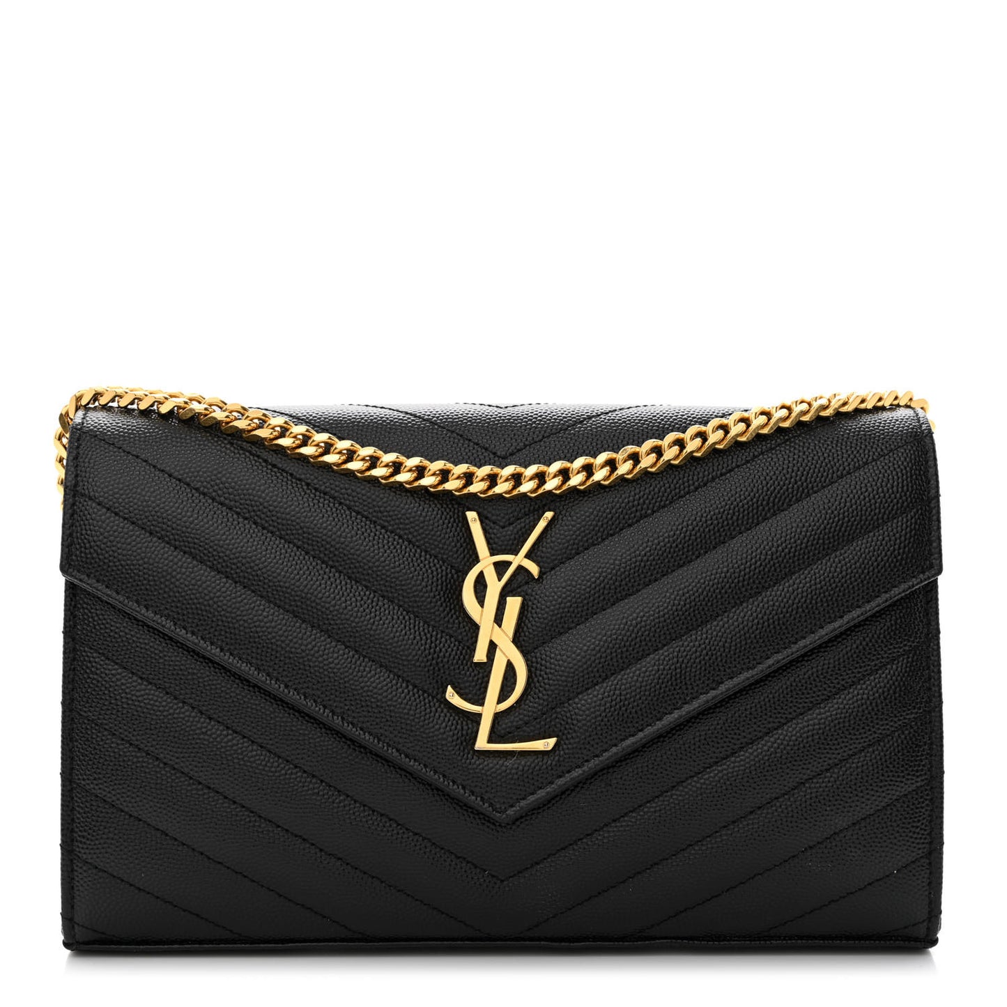 Grain De Poudre Matelasse Chevron Monogram Chain Wallet Black