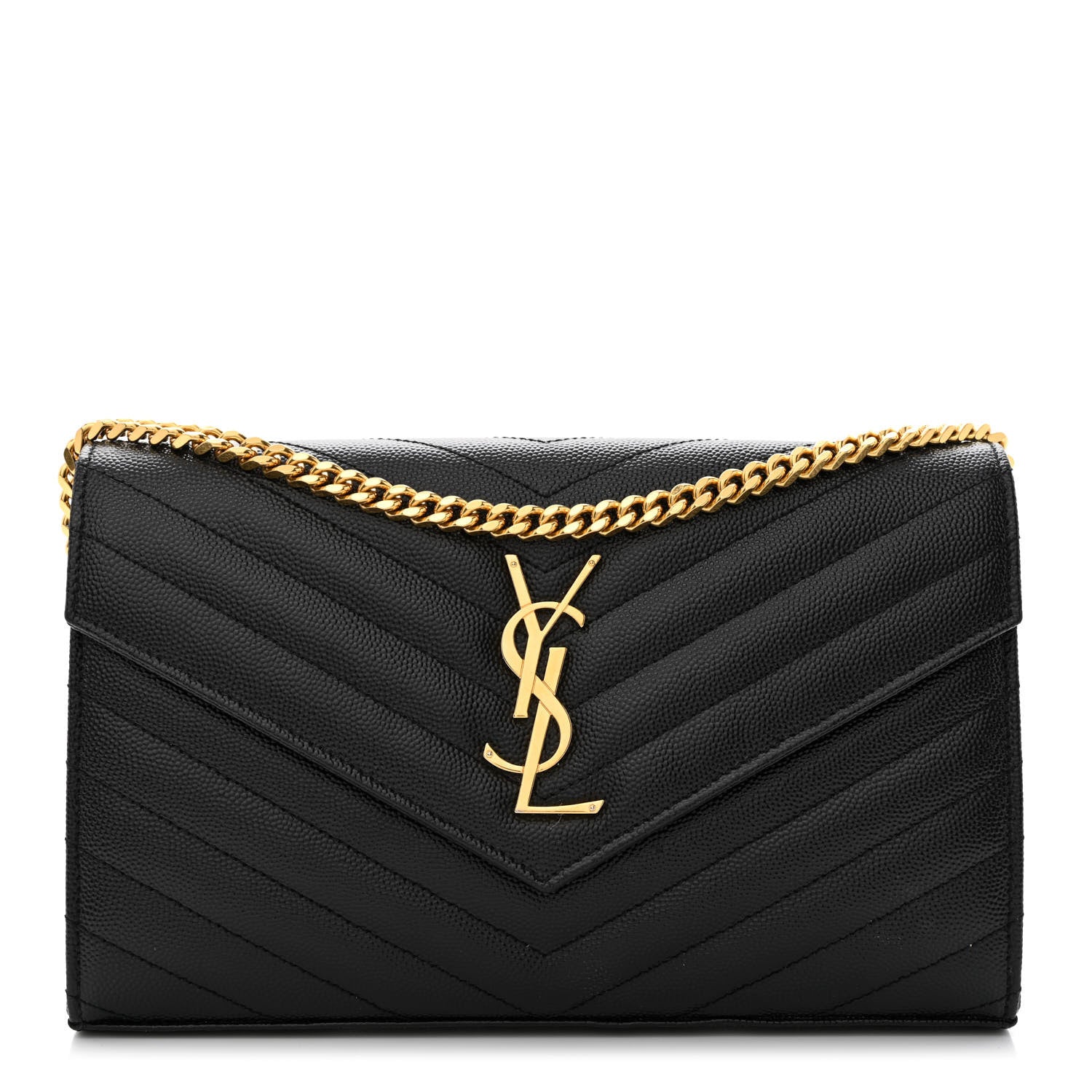 Saint Laurent Grain De Poudre Matelasse Chevron Monogram Chain Wallet Black 1 of 11
