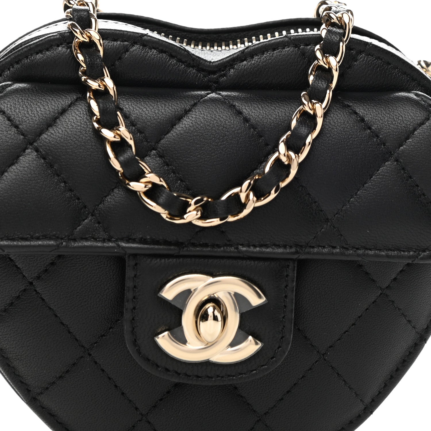 Chanel Lambskin Quilted CC In Love Heart Clutch With Chain Black 8 of 11