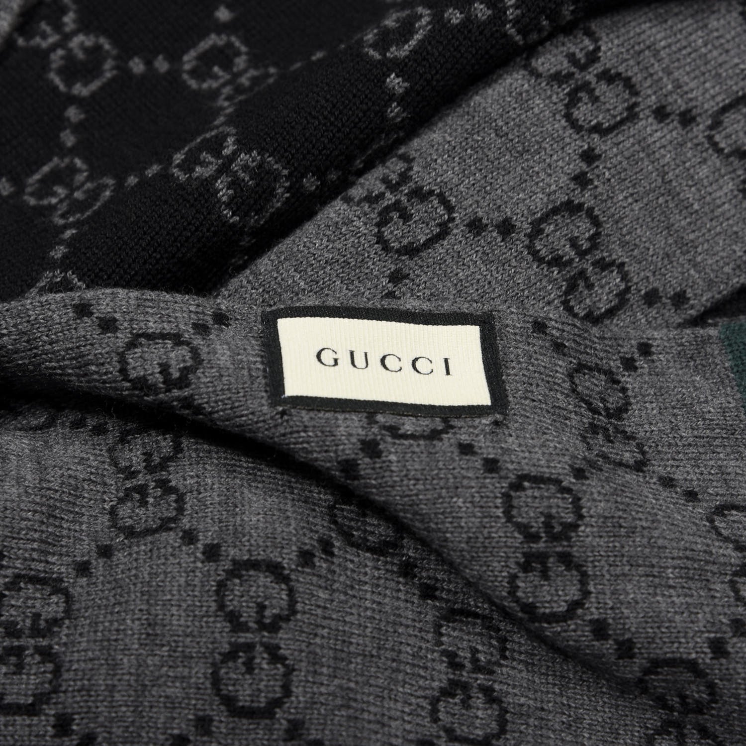 Gucci Wool Tricot GG Monogram Web Solange Scarf Black Medium Grey 3 of 4