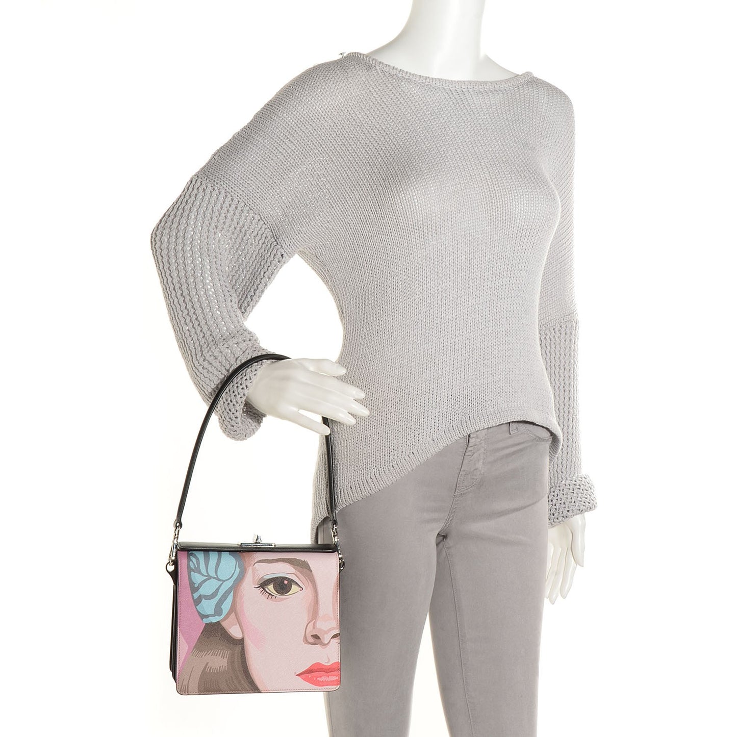 Saffiano Face Art Shoulder Bag Alabaster Nero Black