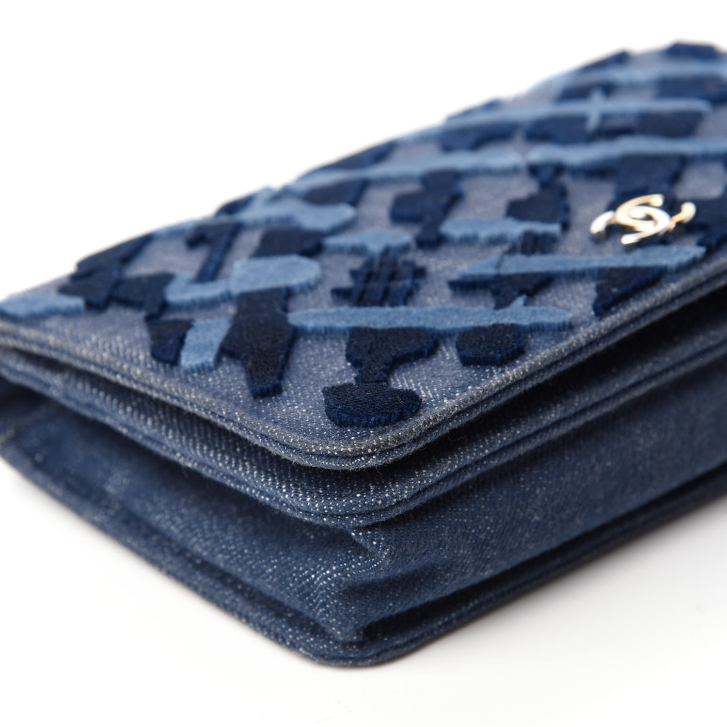 Chanel Denim Velvet Wallet On Chain WOC Blue 6 of 10