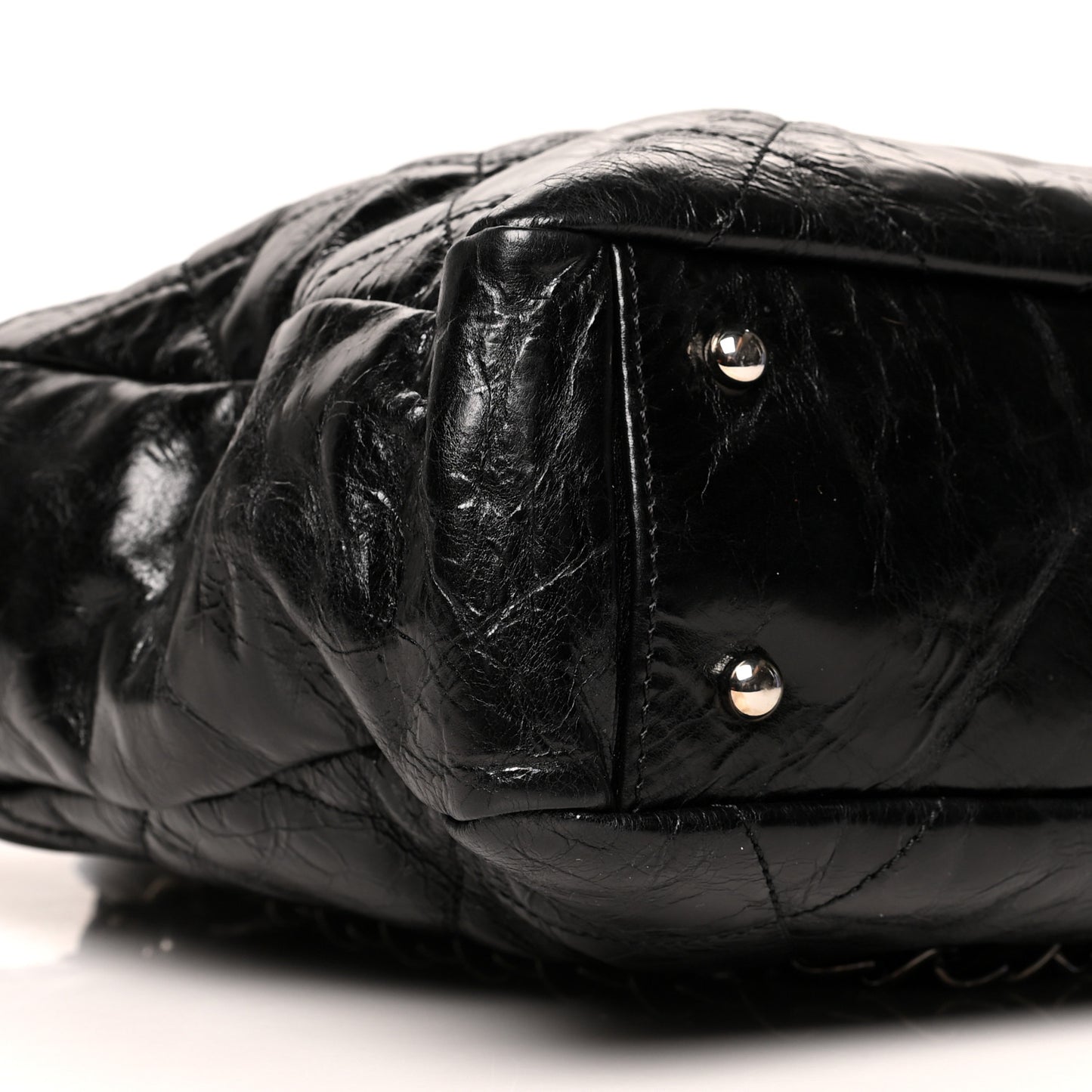 Glazed Calfskin Lambskin Portobello Tote Black