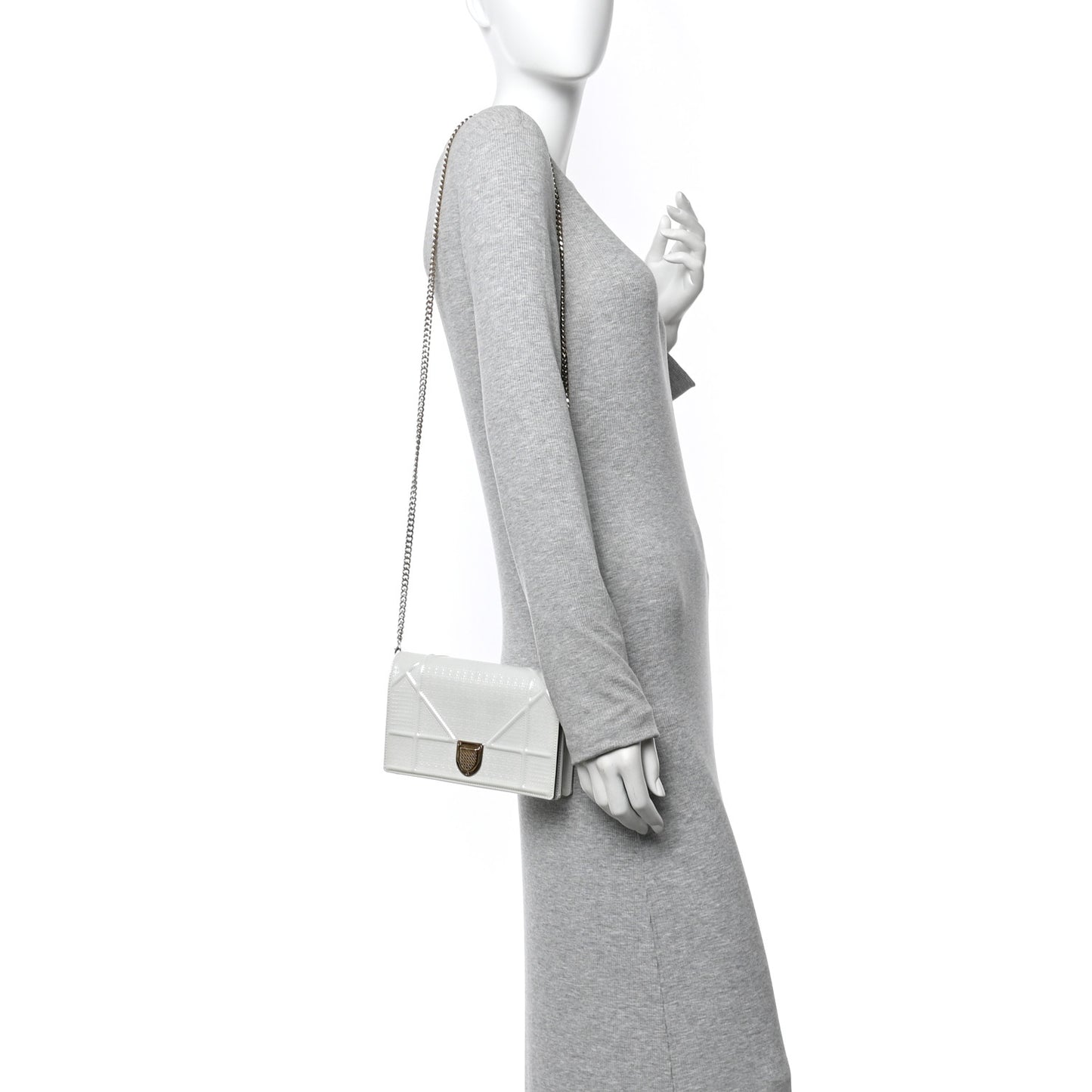 Patent Micro-Cannage Diorama Wallet on Chain Pouch White