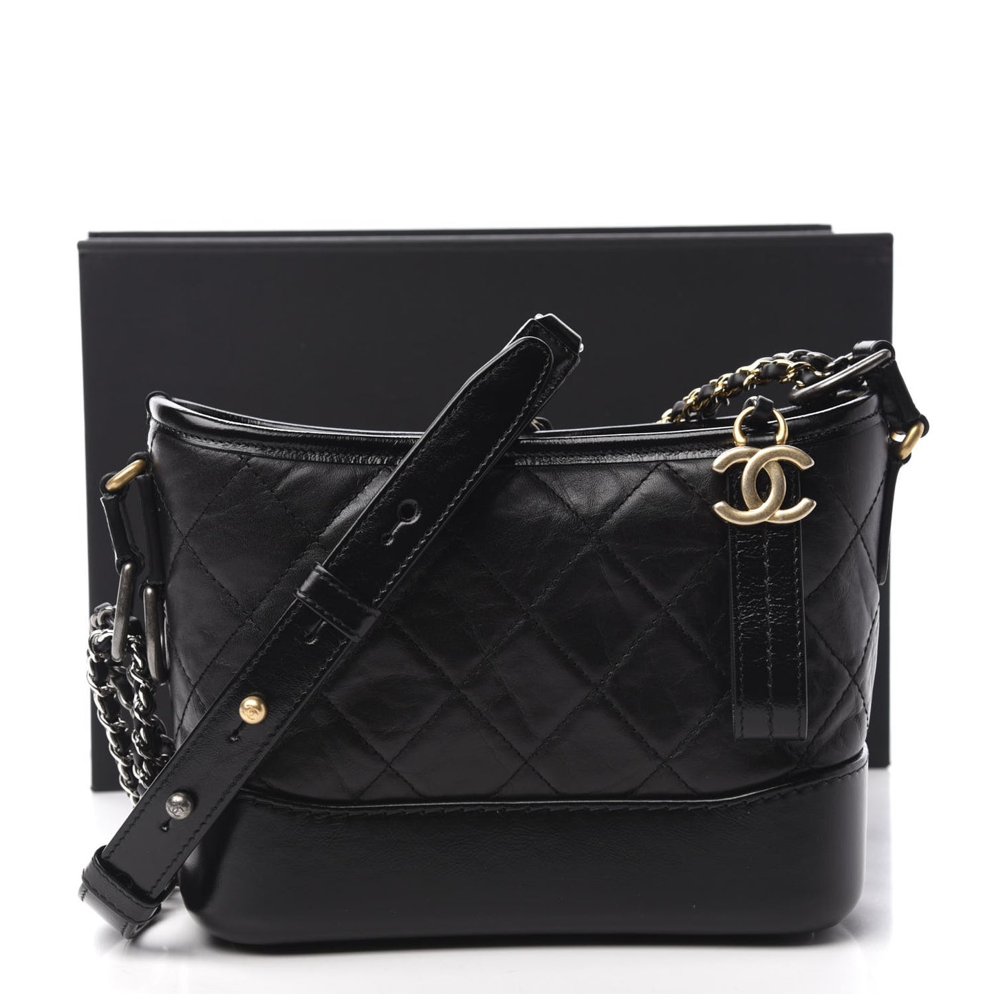Aged Calfskin Quilted Small Gabrielle Hobo Black