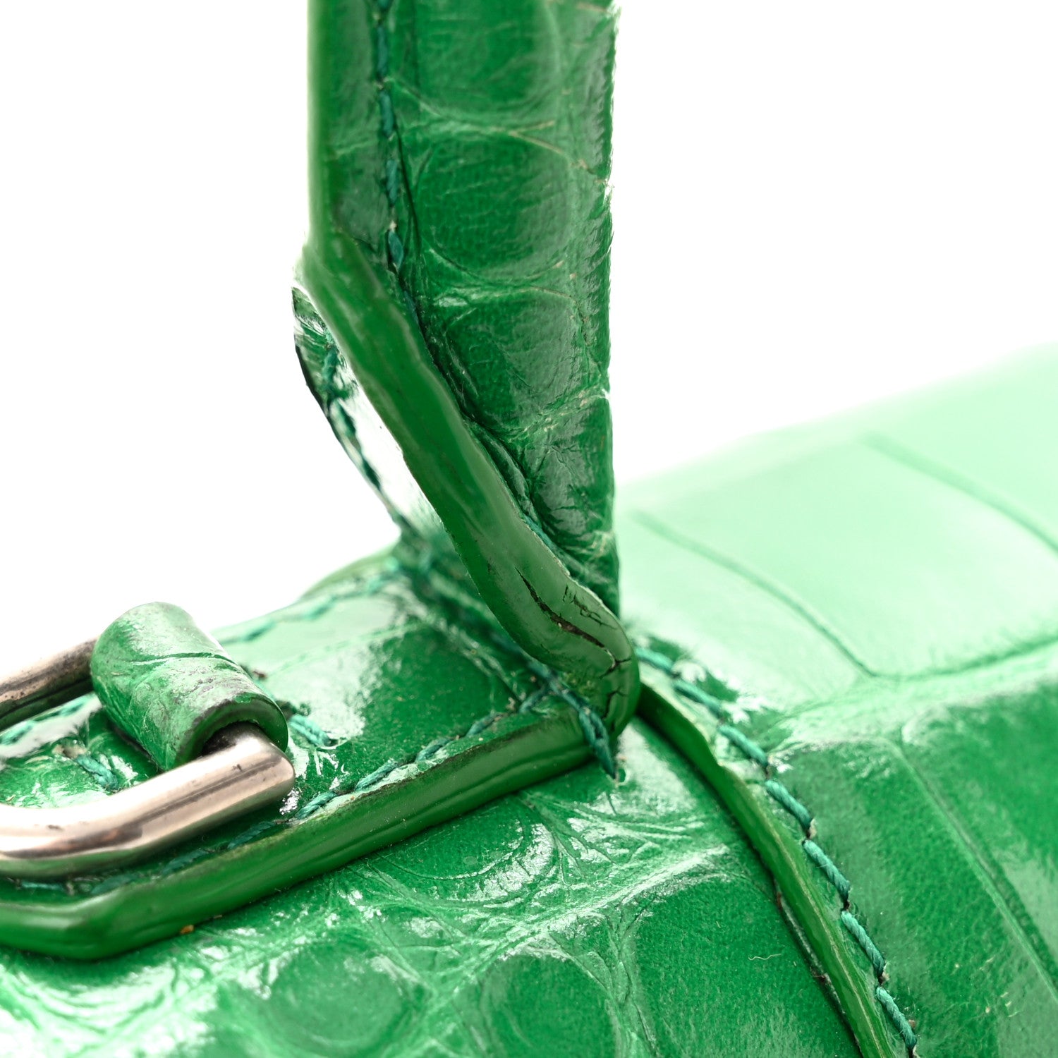 Balenciaga Shiny Calfskin Crocodile Embossed Small Hourglass Top Handle Bag Leaf Green 17 of 20