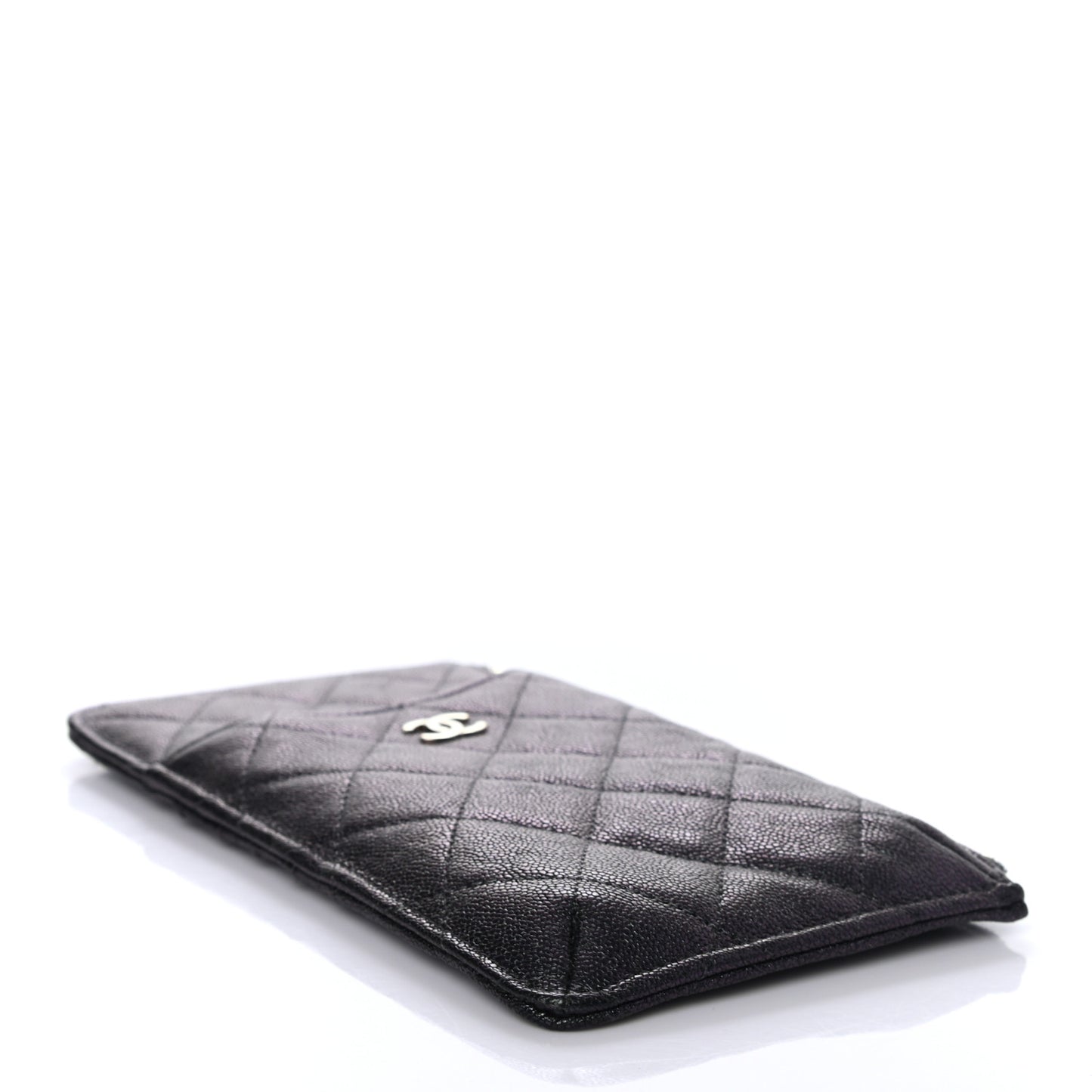 Iridescent Caviar Quilted Classic Flat Wallet Pouch Black