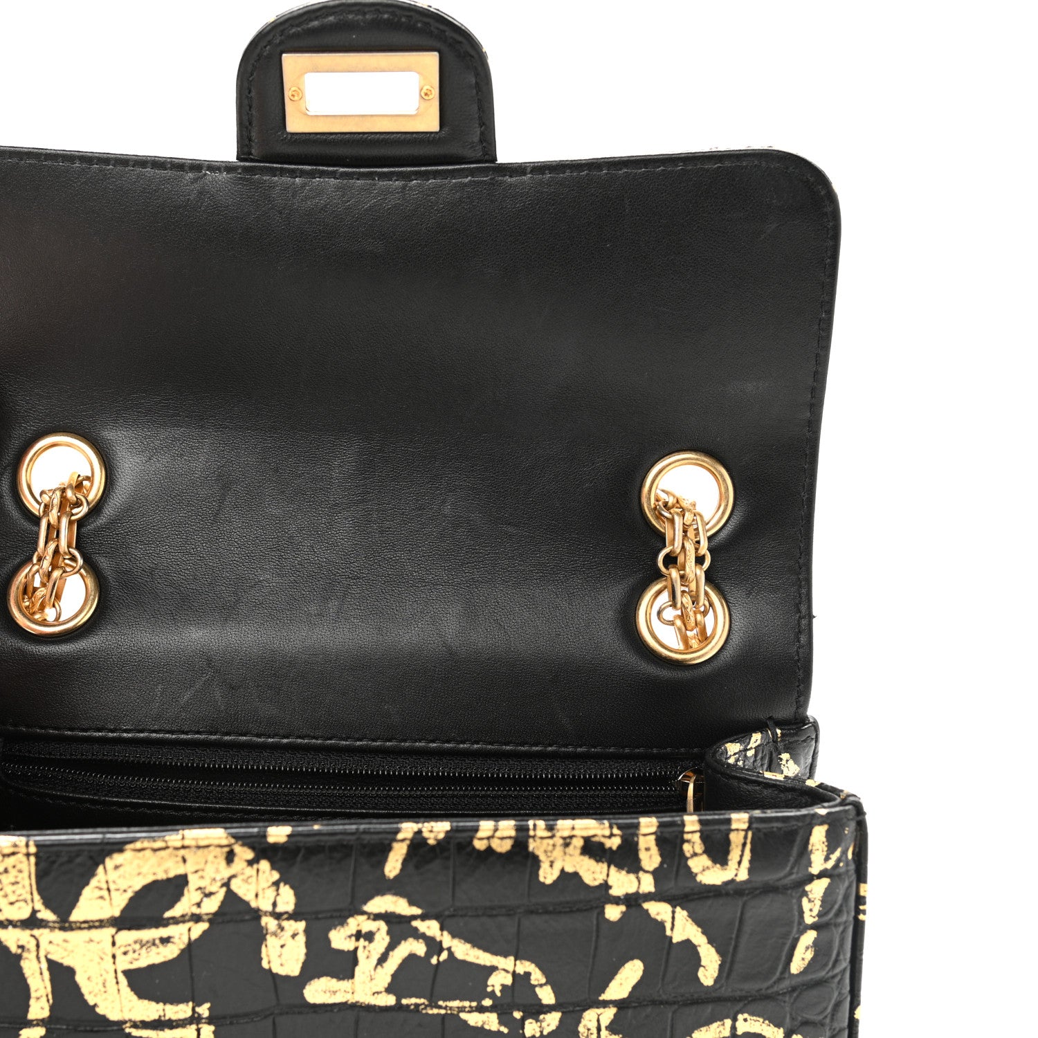Chanel Calfskin Crocodile Embossed Graffiti 2.55 Mini Cocodile Reissue Flap Black Gold 11 of 11