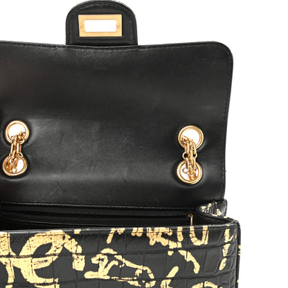 Chanel Calfskin Crocodile Embossed Graffiti 2.55 Mini Cocodile Reissue Flap Black Gold 11 of 11