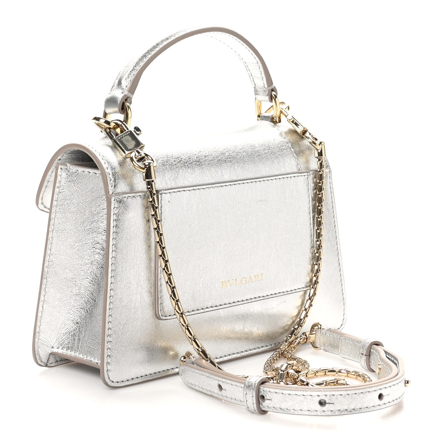 Bulgari Metallic Calfskin Mini Serpenti Forever Top Handle Silver 3 of 9