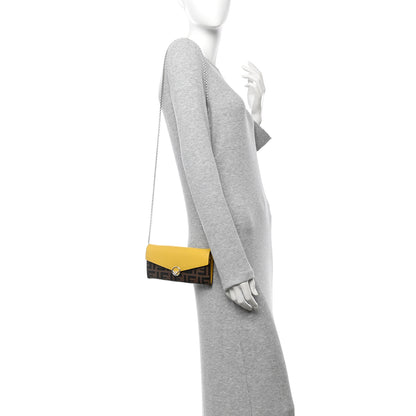 Fendi Vitello Cruise F is Fendi Bi-Color FF 1974 Embossed Continental Envelope Wallet On Chain Maya Black Sunflower 2 of 13