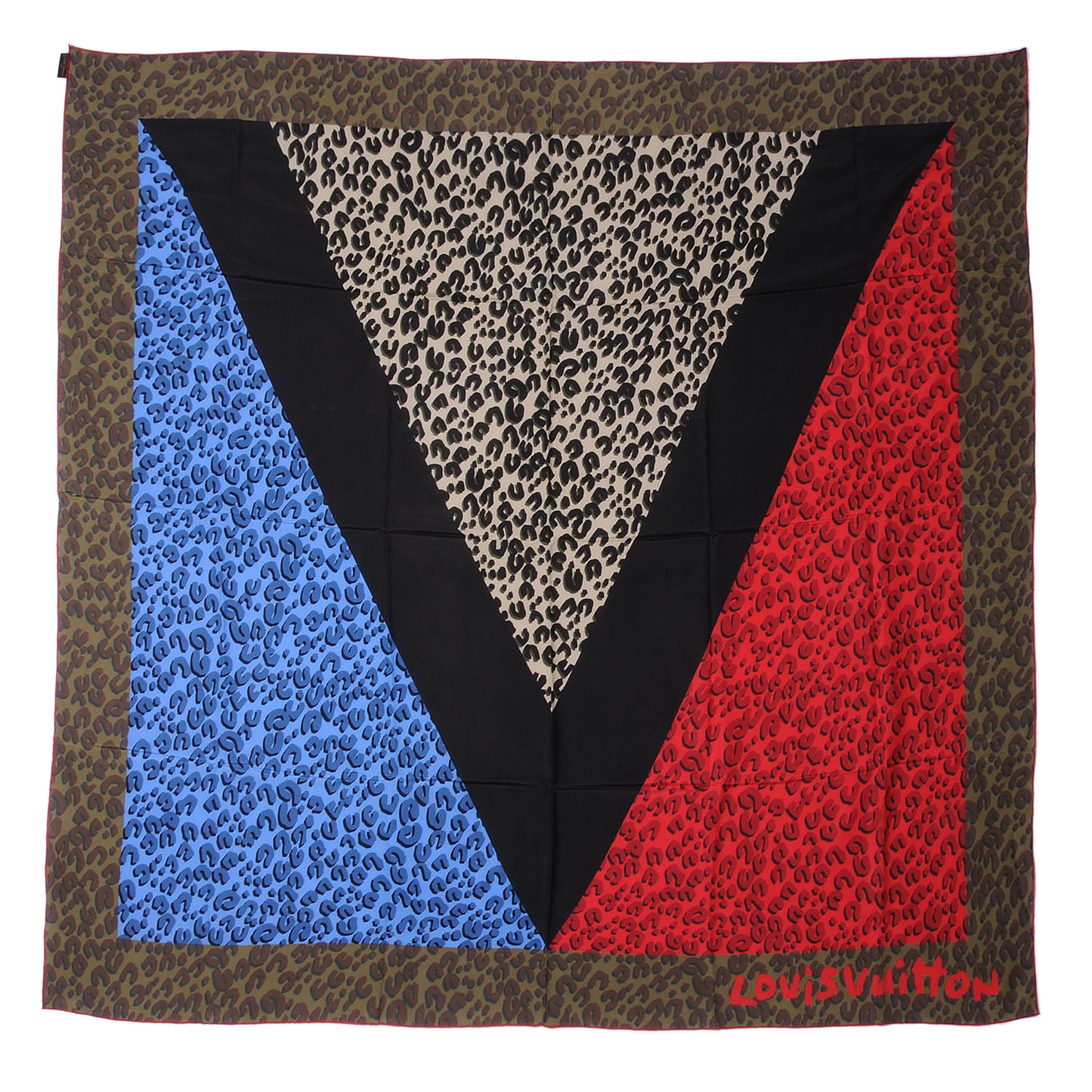 Leopard V Giant Square Stole Scarf Kaki