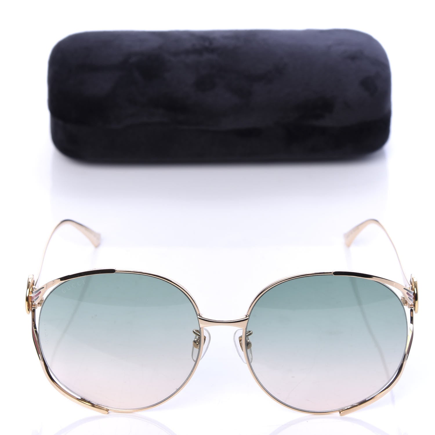 Gucci Metal Oversized Round Frame GG0225S Sunglasses Gold 7 of 7