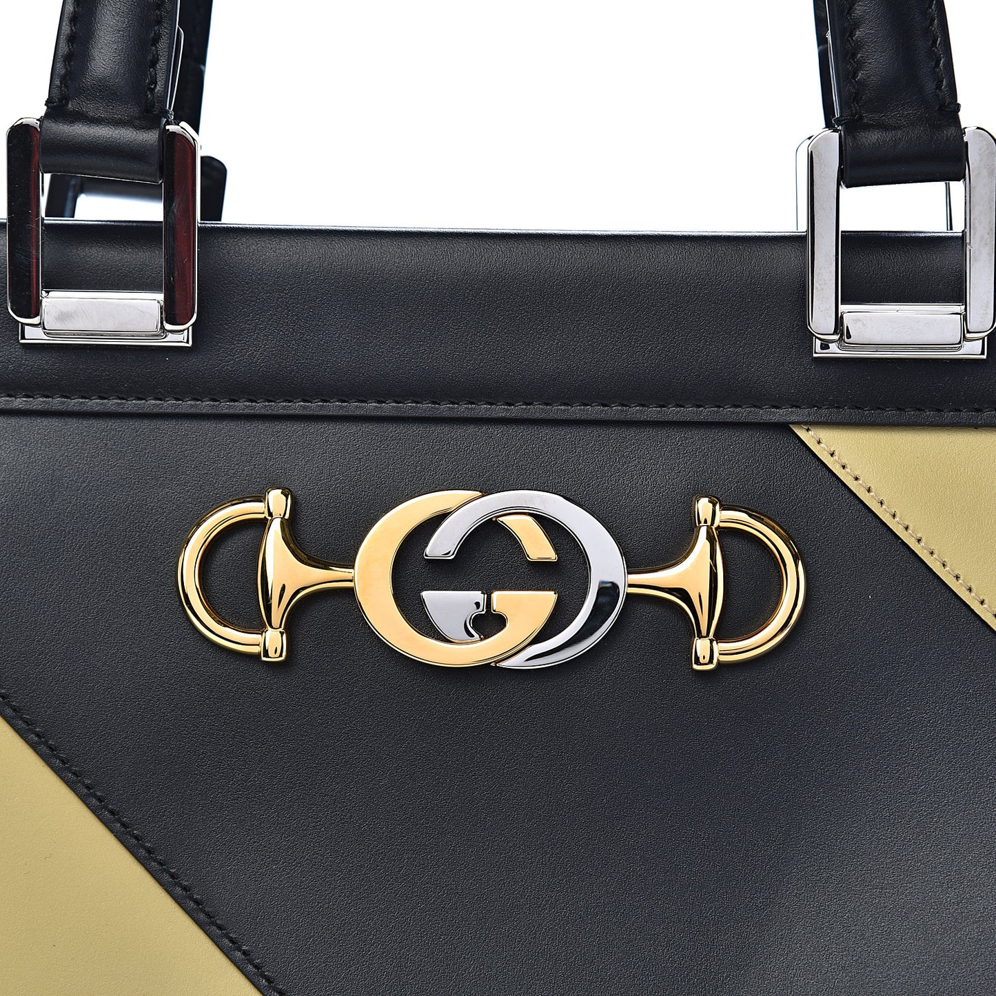 Smooth Calfskin Diagonal Striped Medium Zumi Top Handle Bag Black Beige