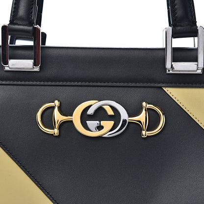Gucci Smooth Calfskin Diagonal Striped Medium Zumi Top Handle Bag Black Beige 10 of 10