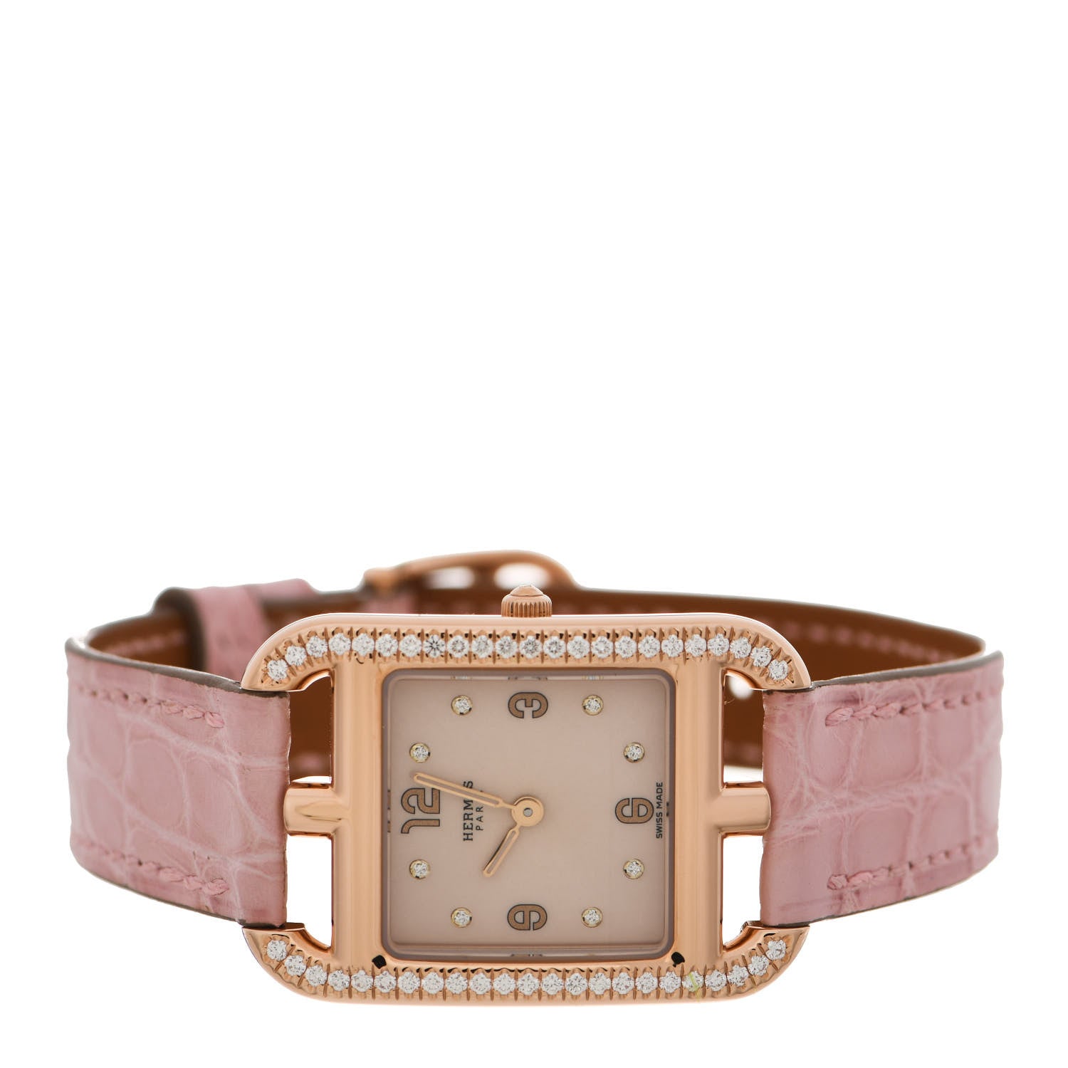 Hermes 18K Rose Gold Alligator Diamond Bezel Mother of Pearl 23mm Cape Cod Quartz Watch Rose Pale 2 of 5