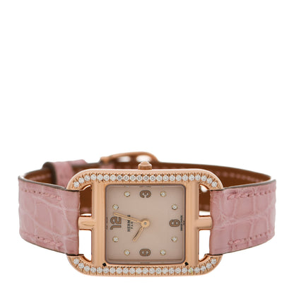 Hermes 18K Rose Gold Alligator Diamond Bezel Mother of Pearl 23mm Cape Cod Quartz Watch Rose Pale 2 of 5