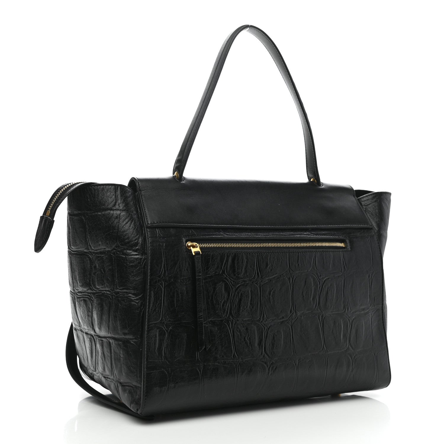 Celine Calfskin Crocodile Embossed Small Belt Bag Black 3 of 9