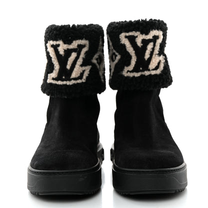 Louis Vuitton Suede Calfskin Shearling Snowdrop Flat Ankle Boot 37 Black 2 of 8