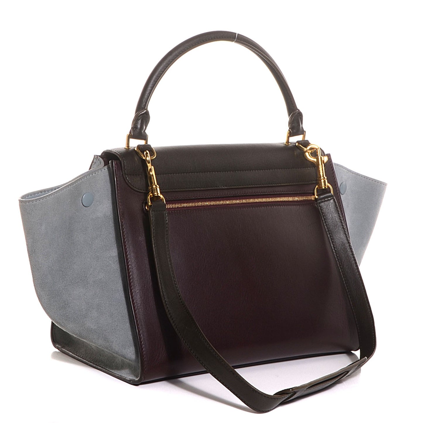 Smooth Calfskin Suede Medium Tri-Color Trapeze Dark Grey