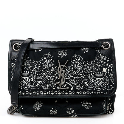 Saint Laurent Cotton Bandana Monogram Medium Niki Chain Satchel Black White 1 of 11