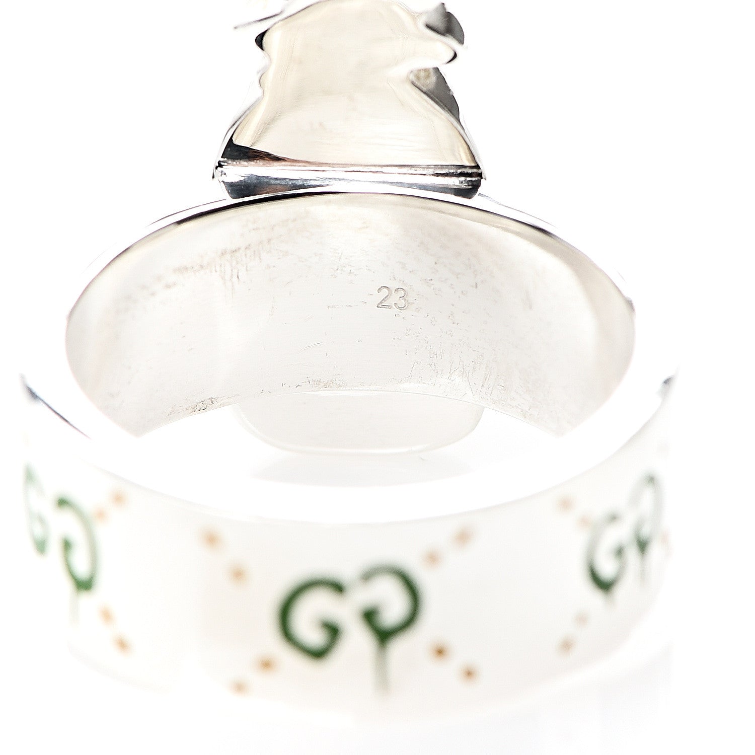 Gucci Sterling Silver Enamel GucciGhost Pineapple Ring 63 10.25 3 of 5