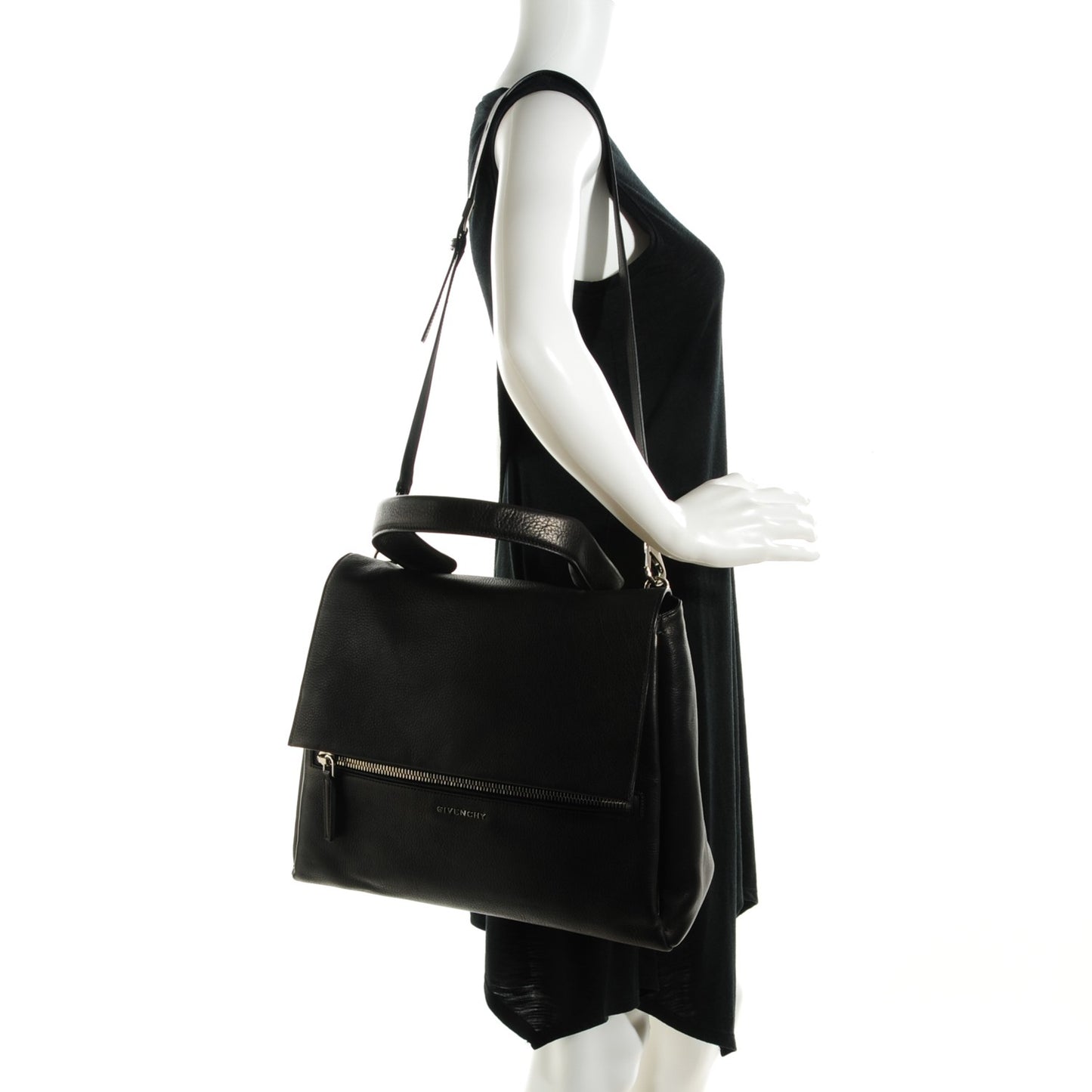 Waxy Grained Calfskin Medium Pandora Pure Flap Bag Black