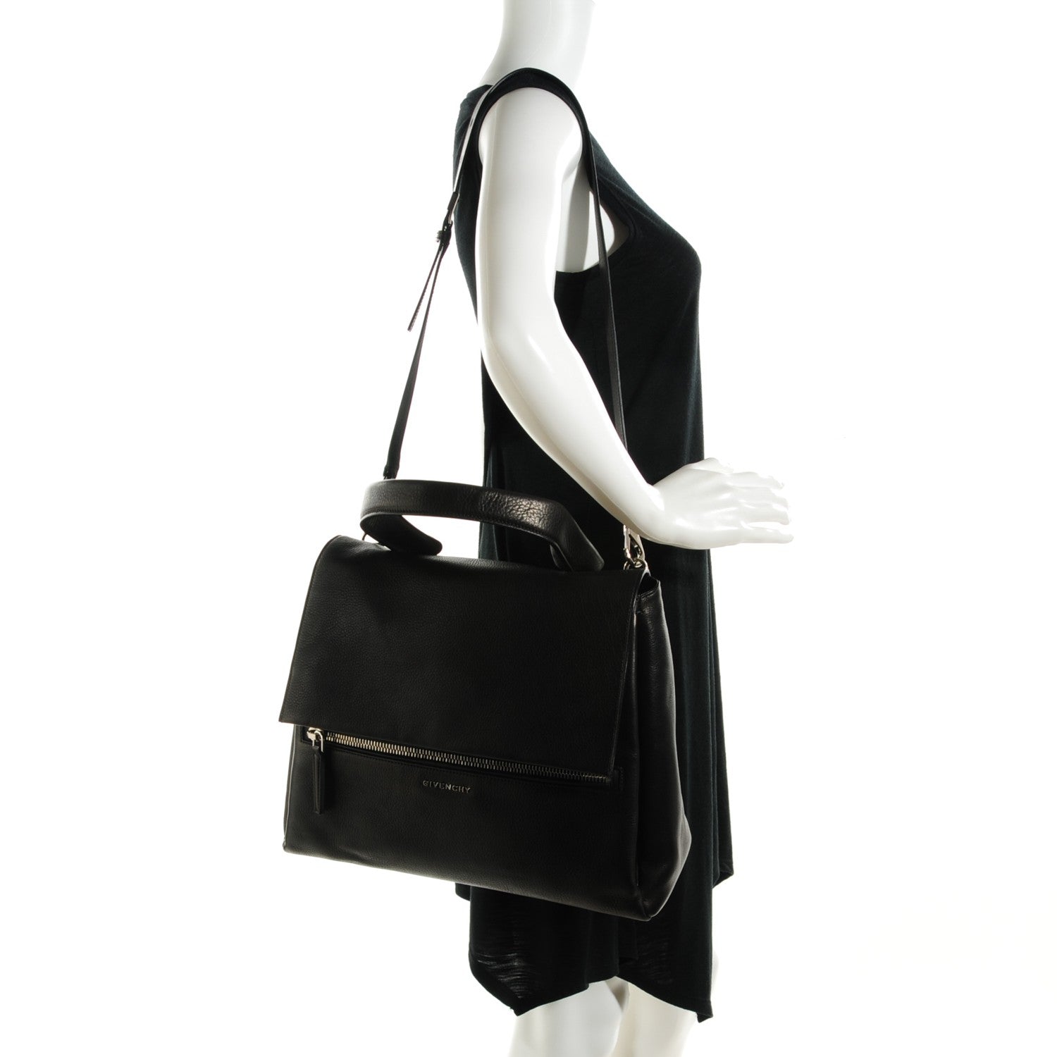 Givenchy Waxy Grained Calfskin Medium Pandora Pure Flap Bag Black 2 of 7