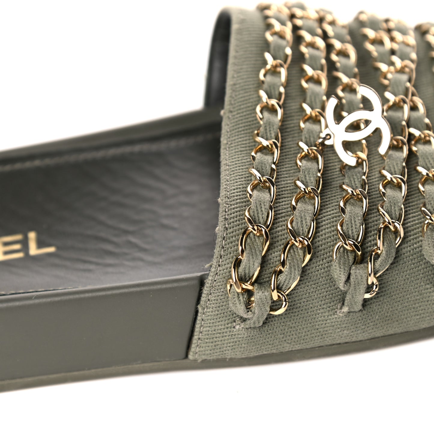 Canvas Chain Flat Sandals 39 Khaki