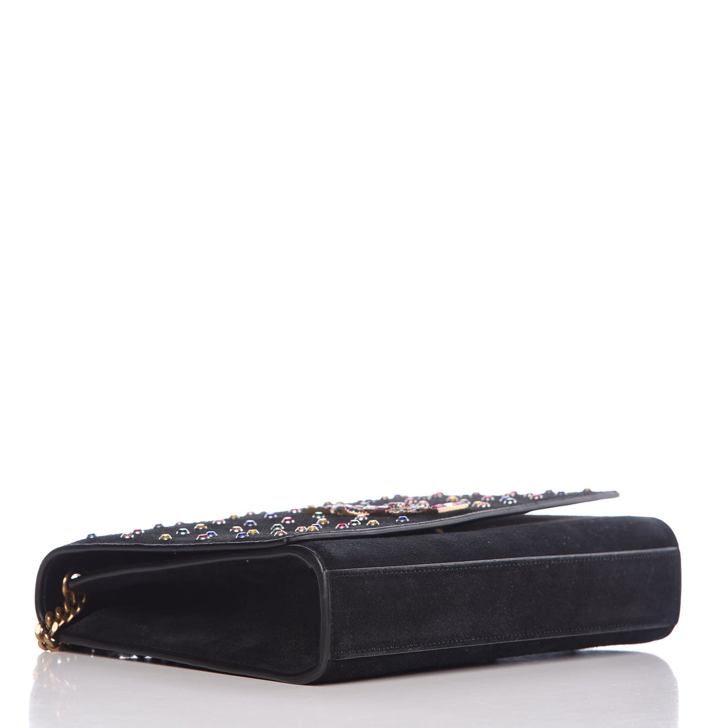 Suede Crystal Medium Classic Monogram Kate Satchel Black